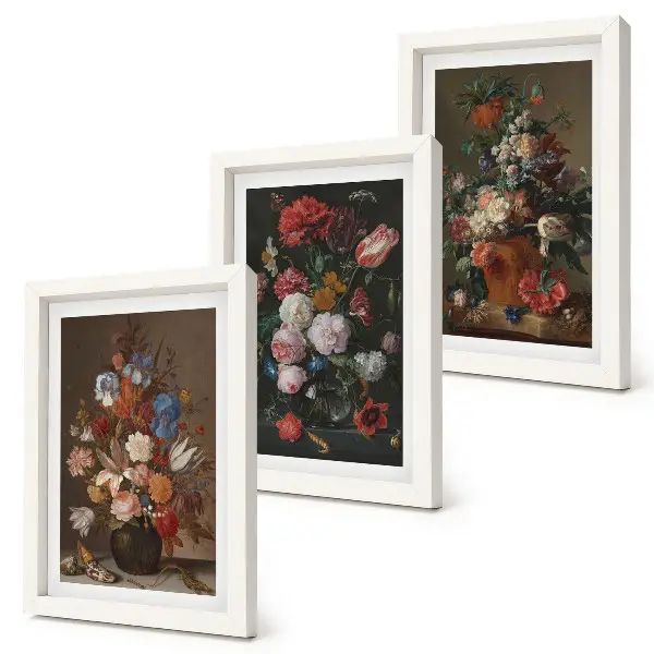 Juego de 3 cuadros decorativos con diseño vintage de flores en jarrones