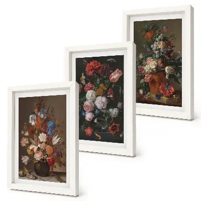 Juego de 3 cuadros decorativos con diseño vintage de flores en jarrones