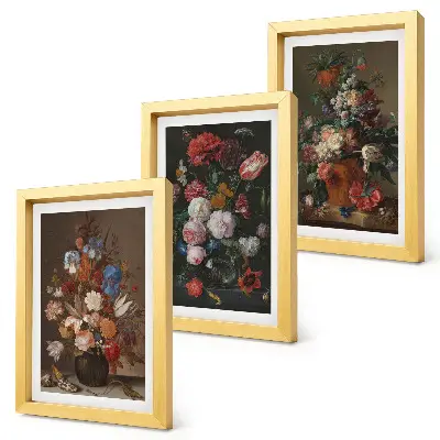 Juego de 3 cuadros decorativos con diseño vintage de flores en jarrones
