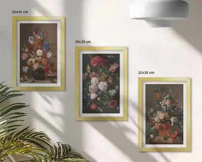 Juego de 3 cuadros decorativos con diseño vintage de flores en jarrones