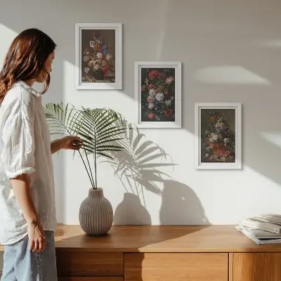 Juego de 3 cuadros decorativos con diseño vintage de flores en jarrones
