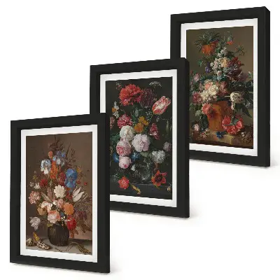 Juego de 3 cuadros decorativos con diseño vintage de flores en jarrones