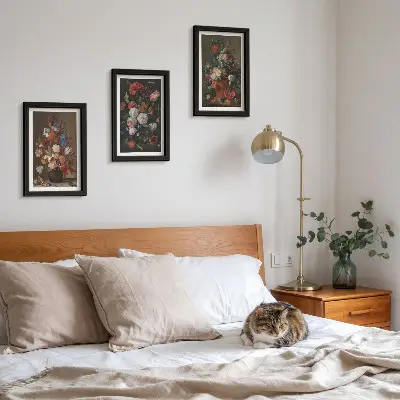 Juego de 3 cuadros decorativos con diseño vintage de flores en jarrones