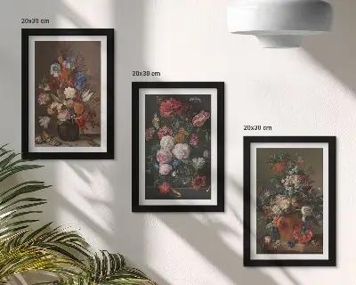 Juego de 3 cuadros decorativos con diseño vintage de flores en jarrones