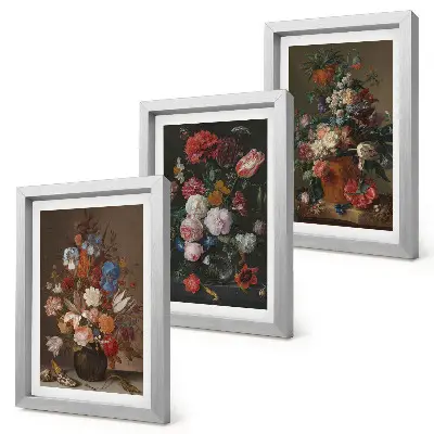Juego de 3 cuadros decorativos con diseño vintage de flores en jarrones