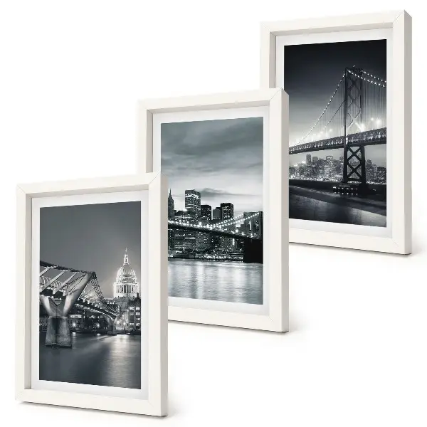 Juego de 3 cuadros decorativos con diseño de puentes y arquitectura urbana en tonos grises