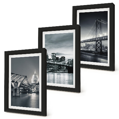 Juego de 3 cuadros decorativos Puentes y arquitectura urbana en tonos grises