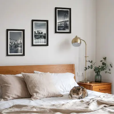 Juego de 3 cuadros decorativos con diseño de puentes y arquitectura urbana en tonos grises