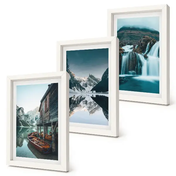 Juego de 3 cuadros decorativos paisajes de montaña con cascada y lago
