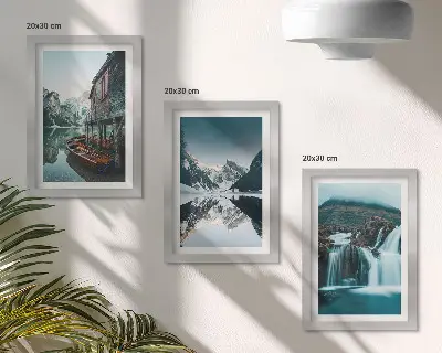 Juego de 3 cuadros decorativos paisajes de montaña con cascada y lago