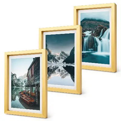 Juego de 3 cuadros decorativos paisajes de montaña con cascada y lago