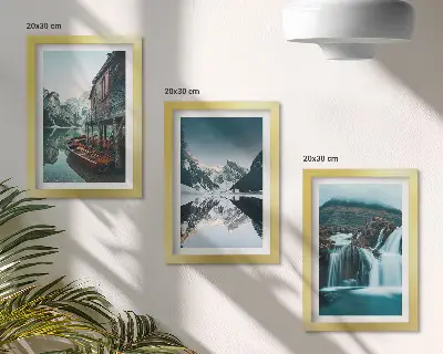 Juego de 3 cuadros decorativos paisajes de montaña con cascada y lago