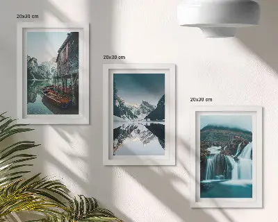 Juego de 3 cuadros decorativos paisajes de montaña con cascada y lago