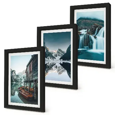 Juego de 3 cuadros decorativos paisajes de montaña con cascada y lago