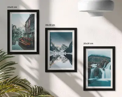 Juego de 3 cuadros decorativos paisajes de montaña con cascada y lago