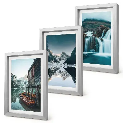 Juego de 3 cuadros decorativos paisajes de montaña con cascada y lago