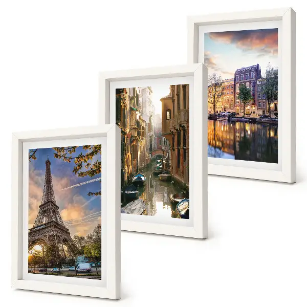 Juego de 3 cuadros decorativos con la Torre Eiffel, los canales de Venecia y las calles de Ámsterdam