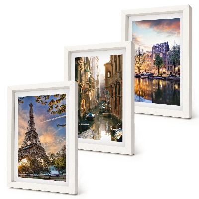 Juego de 3 cuadros decorativos La Torre Eiffel, los canales de Venecia y las calles de Ámsterdam