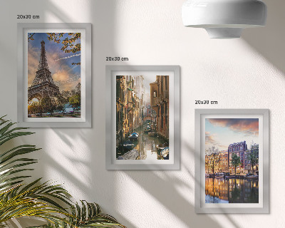 Juego de 3 cuadros decorativos La Torre Eiffel, los canales de Venecia y las calles de Ámsterdam