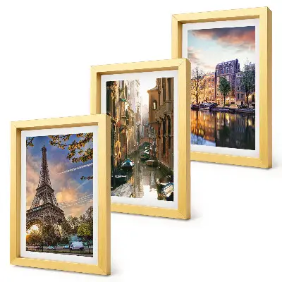 Juego de 3 cuadros decorativos con la Torre Eiffel, los canales de Venecia y las calles de Ámsterdam