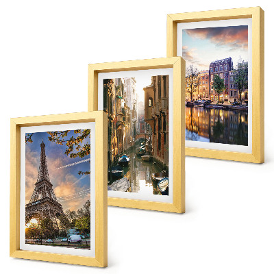 Juego de 3 cuadros decorativos La Torre Eiffel, los canales de Venecia y las calles de Ámsterdam