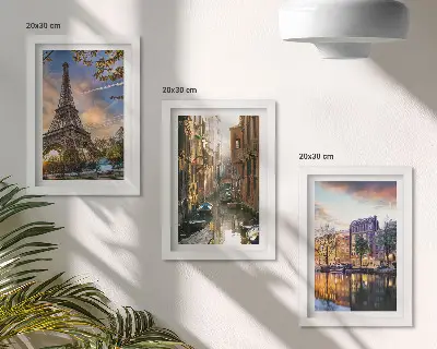 Juego de 3 cuadros decorativos con la Torre Eiffel, los canales de Venecia y las calles de Ámsterdam
