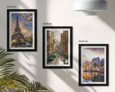 Juego de 3 cuadros decorativos La Torre Eiffel, los canales de Venecia y las calles de Ámsterdam