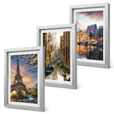 Juego de 3 cuadros decorativos La Torre Eiffel, los canales de Venecia y las calles de Ámsterdam