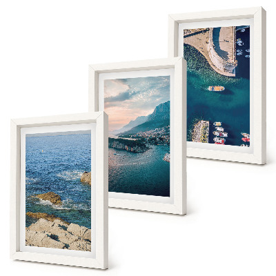 Juego de 3 cuadros decorativos Vistas al mar con acantilados y puertos de montaña.