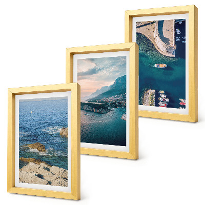 Juego de 3 cuadros decorativos Vistas al mar con acantilados y puertos de montaña.
