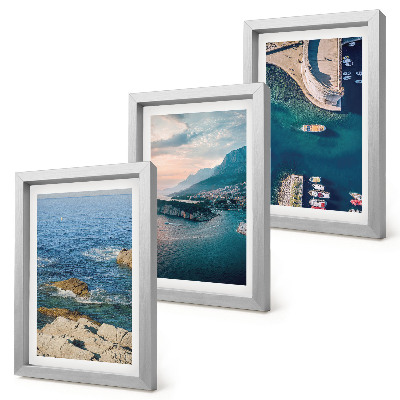 Juego de 3 cuadros decorativos Vistas al mar con acantilados y puertos de montaña.