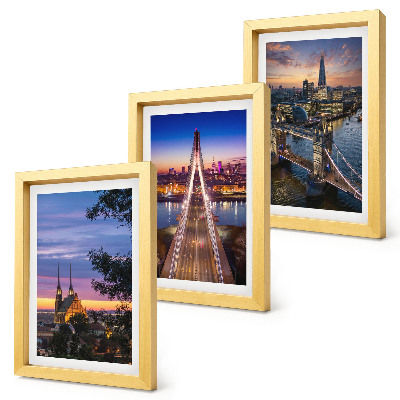 Tríptico enmarcado Vistas de la ciudad con puentes y atardeceres.