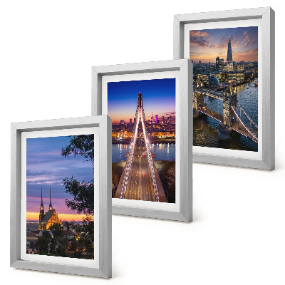 Tríptico enmarcado Vistas de la ciudad con puentes y atardeceres.