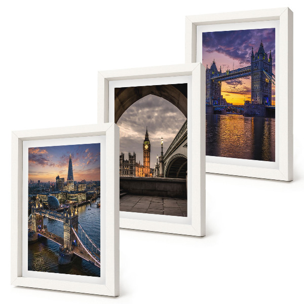 Juego de 3 cuadros decorativos Vistas de la ciudad con puentes y torres de reloj.