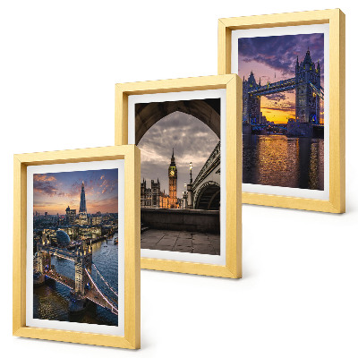 Juego de 3 cuadros decorativos Vistas de la ciudad con puentes y torres de reloj.