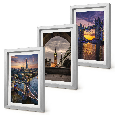 Juego de 3 cuadros decorativos Vistas de la ciudad con puentes y torres de reloj.