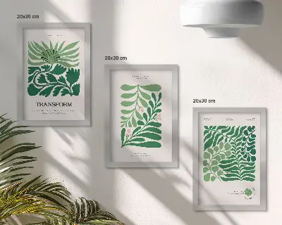 Tríptico enmarcado conjunto de hojas verdes y plantas de diversas formas