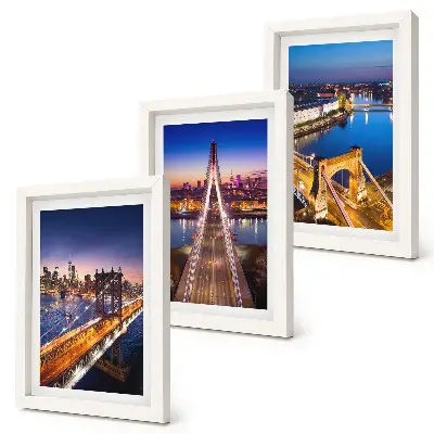 Juego de 3 cuadros decorativos con vistas nocturnas de ciudades, puentes y ríos