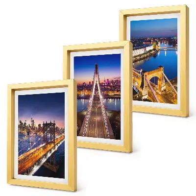 Juego de 3 cuadros decorativos con vistas nocturnas de ciudades, puentes y ríos