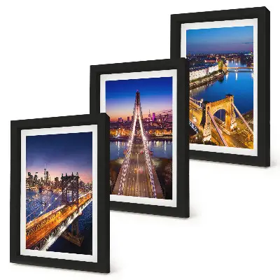 Juego de 3 cuadros decorativos con vistas nocturnas de ciudades, puentes y ríos