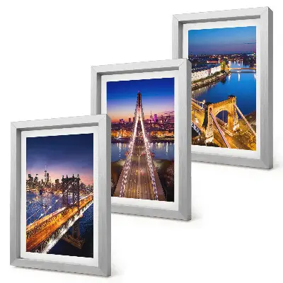 Juego de 3 cuadros decorativos con vistas nocturnas de ciudades, puentes y ríos