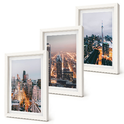 Tríptico enmarcado Vistas nocturnas de la ciudad con rascacielos y luces.