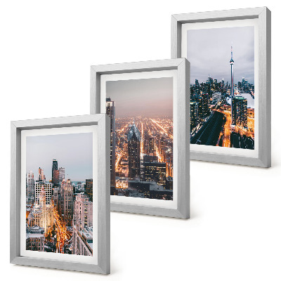 Tríptico enmarcado Vistas nocturnas de la ciudad con rascacielos y luces.