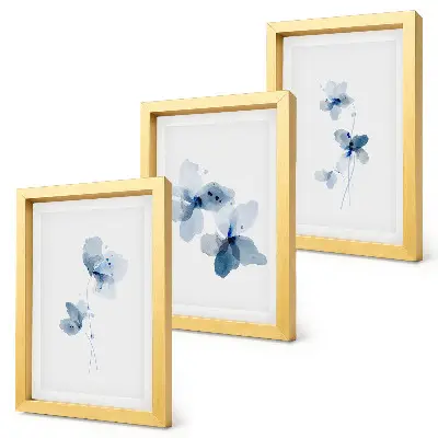 Juego de 3 cuadros decorativos flores en tonos azules sobre fondo claro