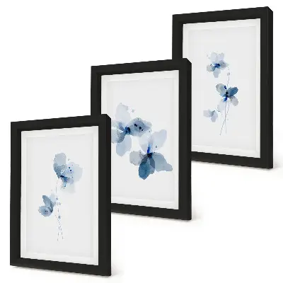 Juego de 3 cuadros decorativos flores en tonos azules sobre fondo claro