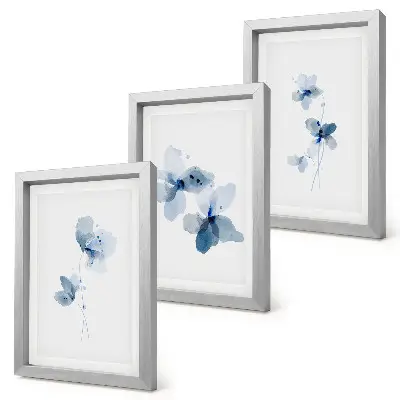Juego de 3 cuadros decorativos flores en tonos azules sobre fondo claro