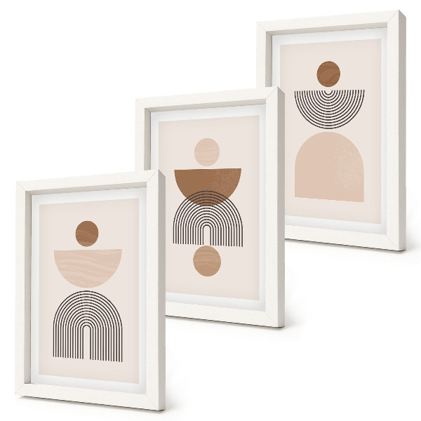 Tríptico enmarcado Formas abstractas en tonos marrones y beige.