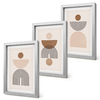 Tríptico enmarcado Formas abstractas en tonos marrones y beige.