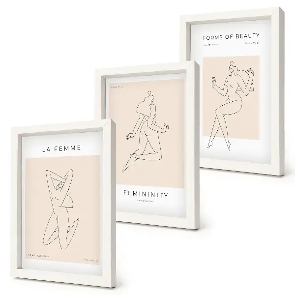 Juego de 3 cuadros decorativos con siluetas lineales de mujeres en estilo minimalista