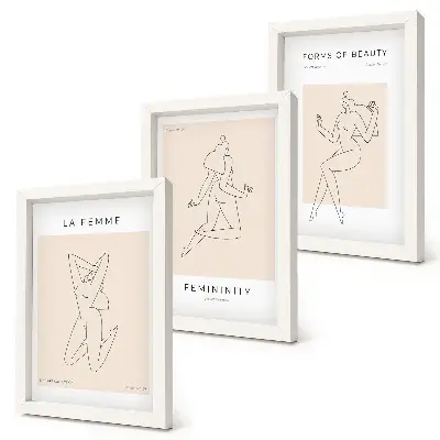 Juego de 3 cuadros decorativos con siluetas lineales de mujeres en estilo minimalista